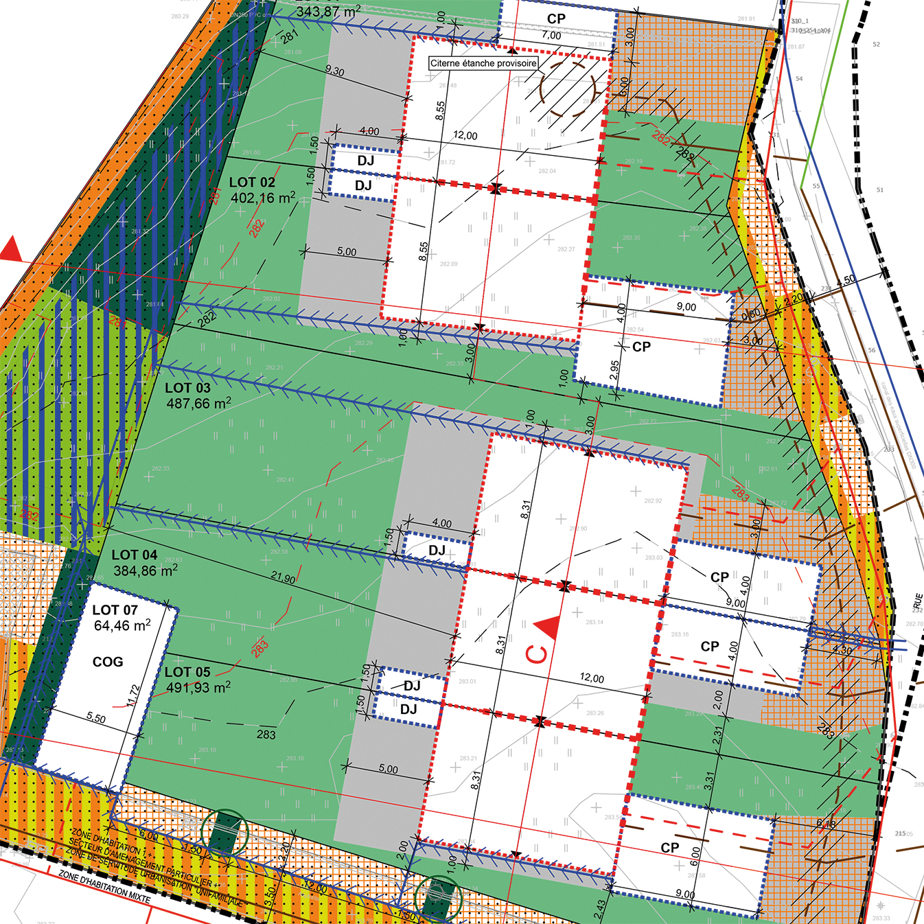 4 extrait de la partie graphique du PAP: Rue Hanzenhiel à Calmus / Commune de Saeul VAN DRIESSCHEURBANISTES ET ARCHITECTES
